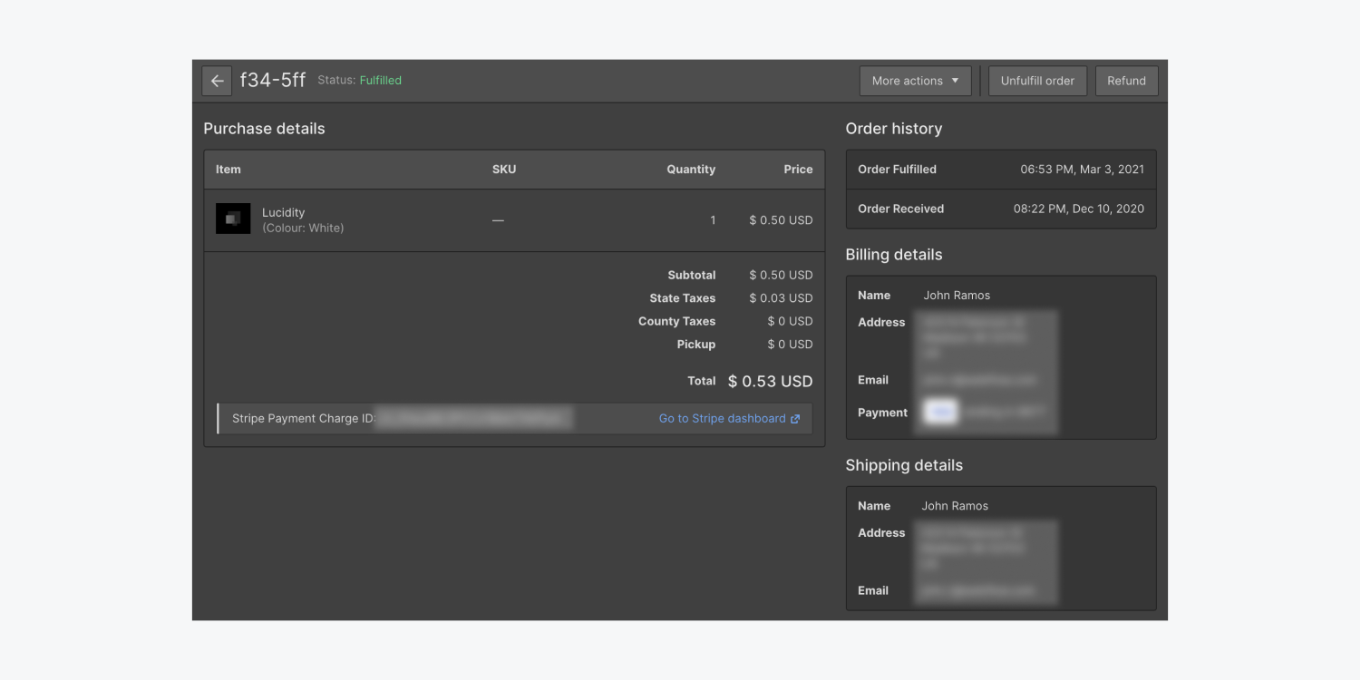 You can view order details for each specific order directly in the Webflow Designer.