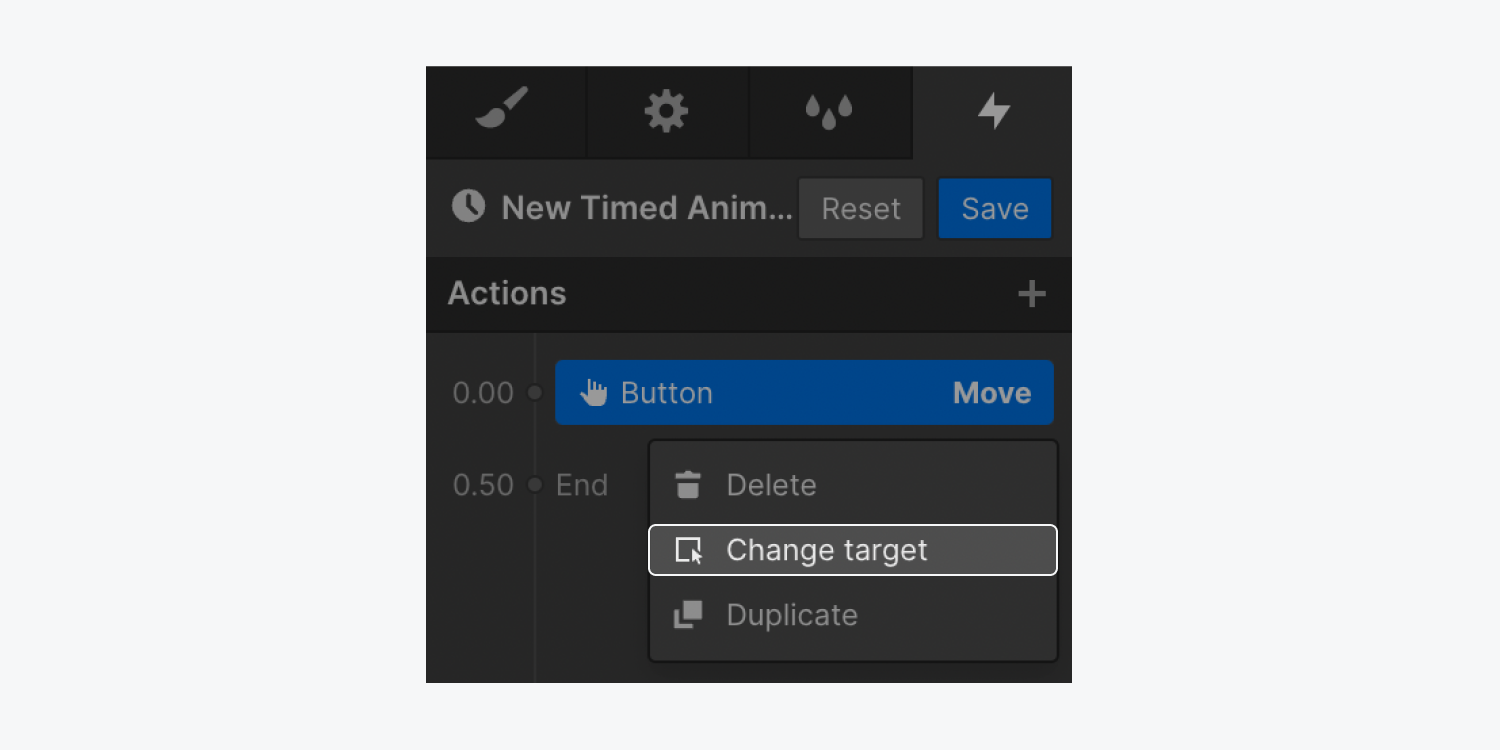 The “Change target” option is highlighted in the action menu.