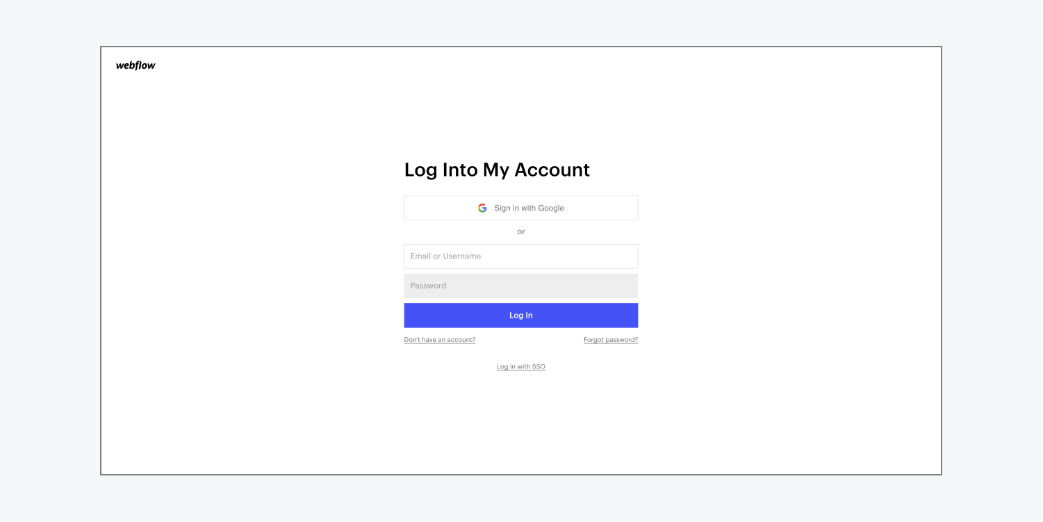 The Webflow log in page.