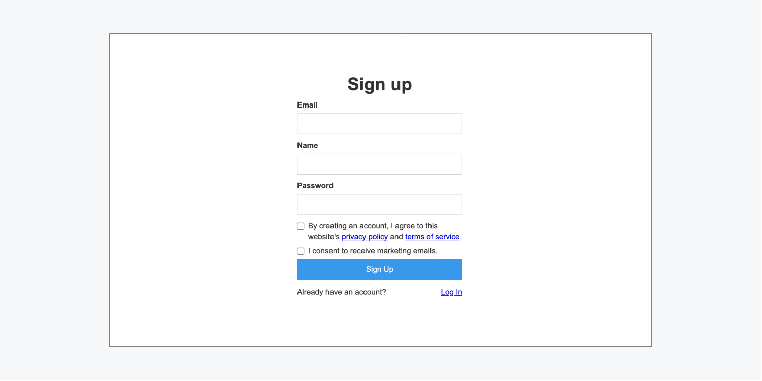 The Sign up page.