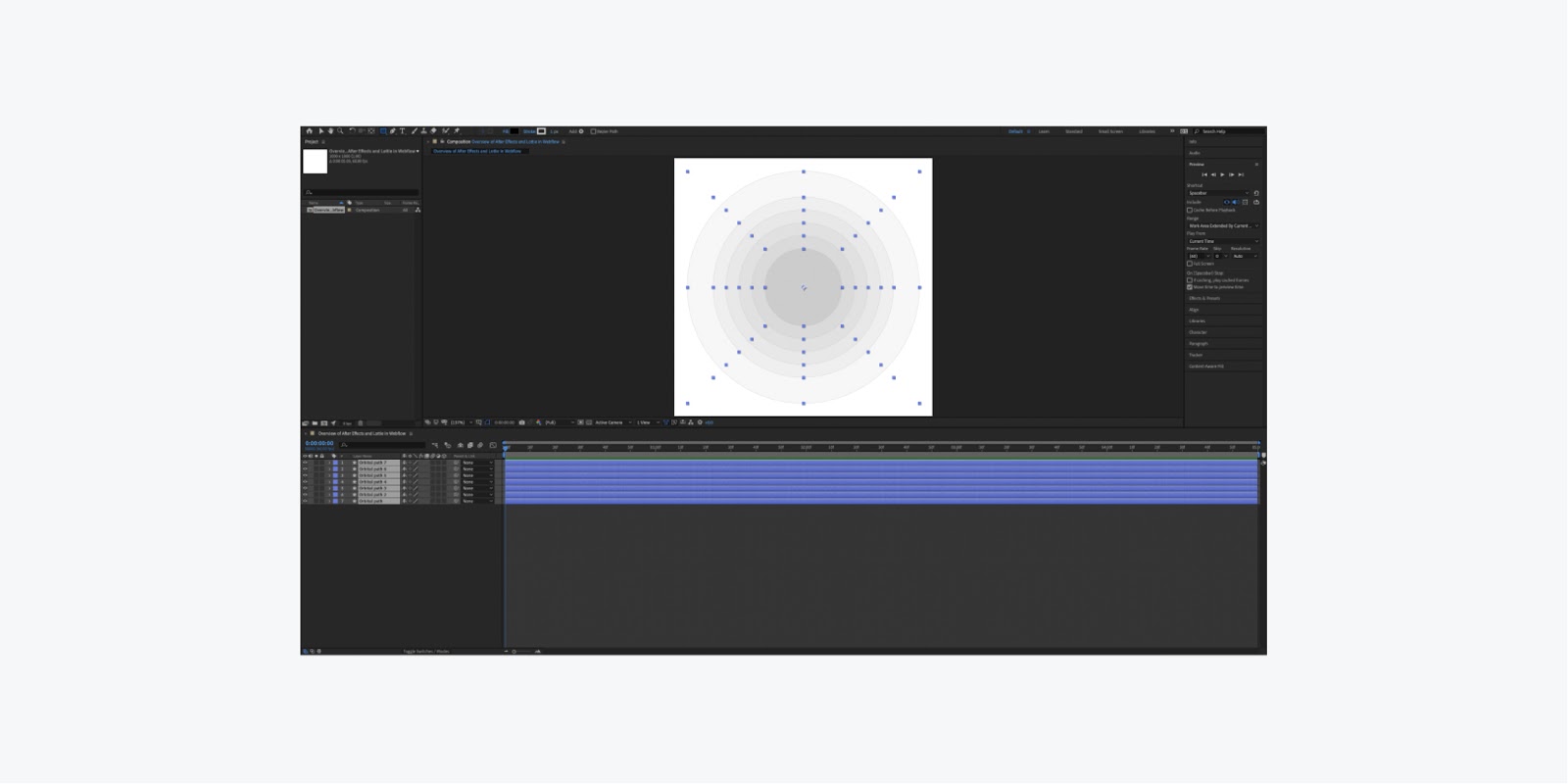 After effects ui dashboard with all the layers selected.