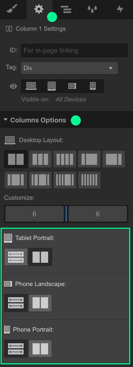 Columns Options