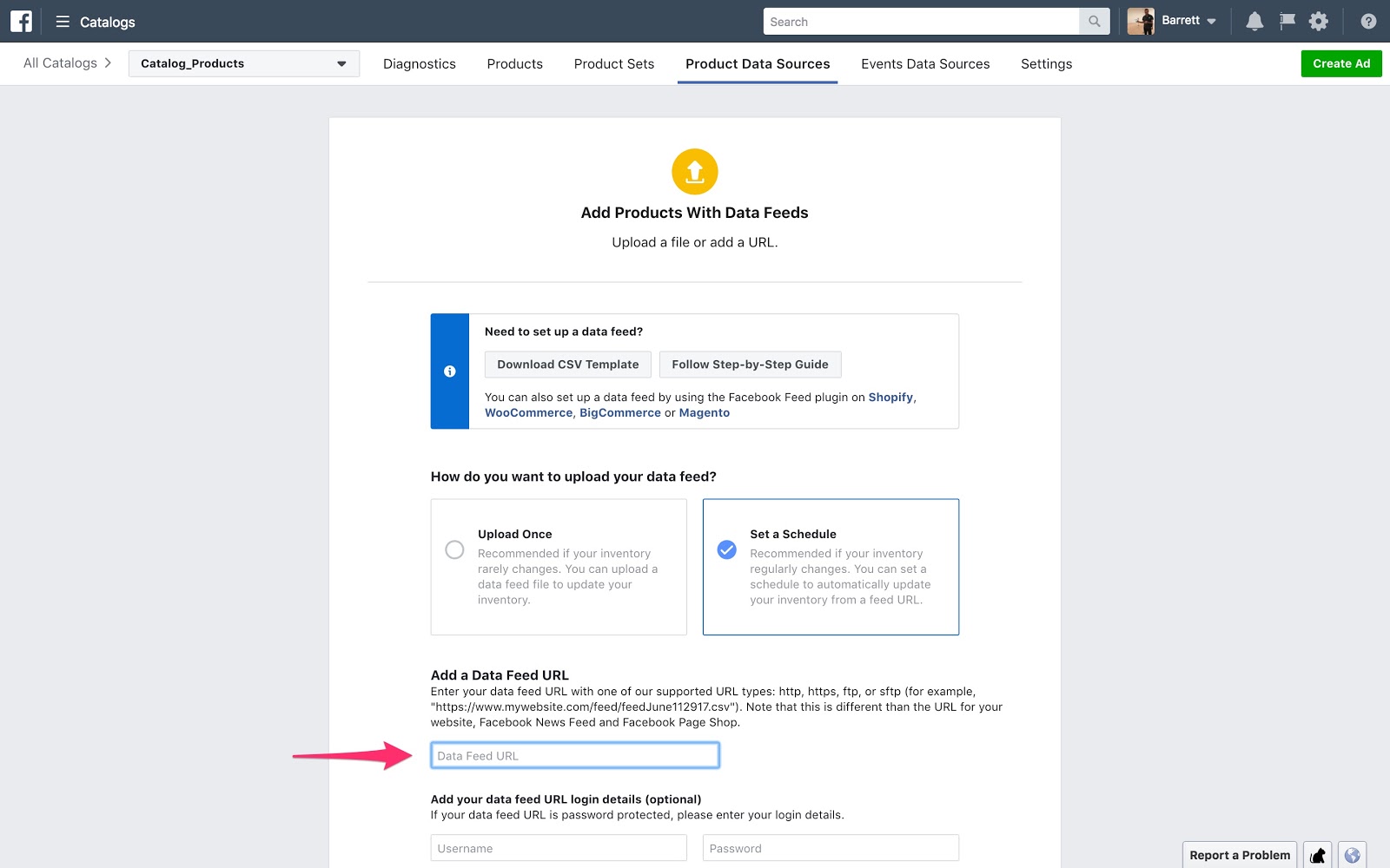 Set a schedule to sync your products to Facebook.