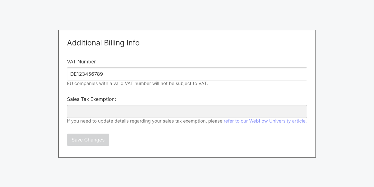 The additional billing info section is shown in the Billing tab of a Workspace’s settings.