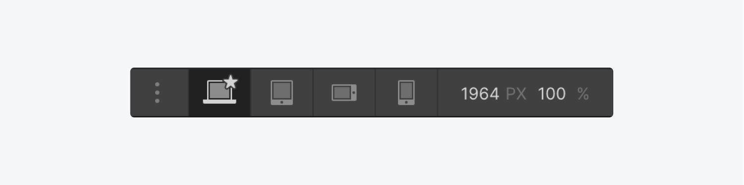 The breakpoints toolbar includes a three dot icon button to add large breakpoints, four different options and canvas dimension details.