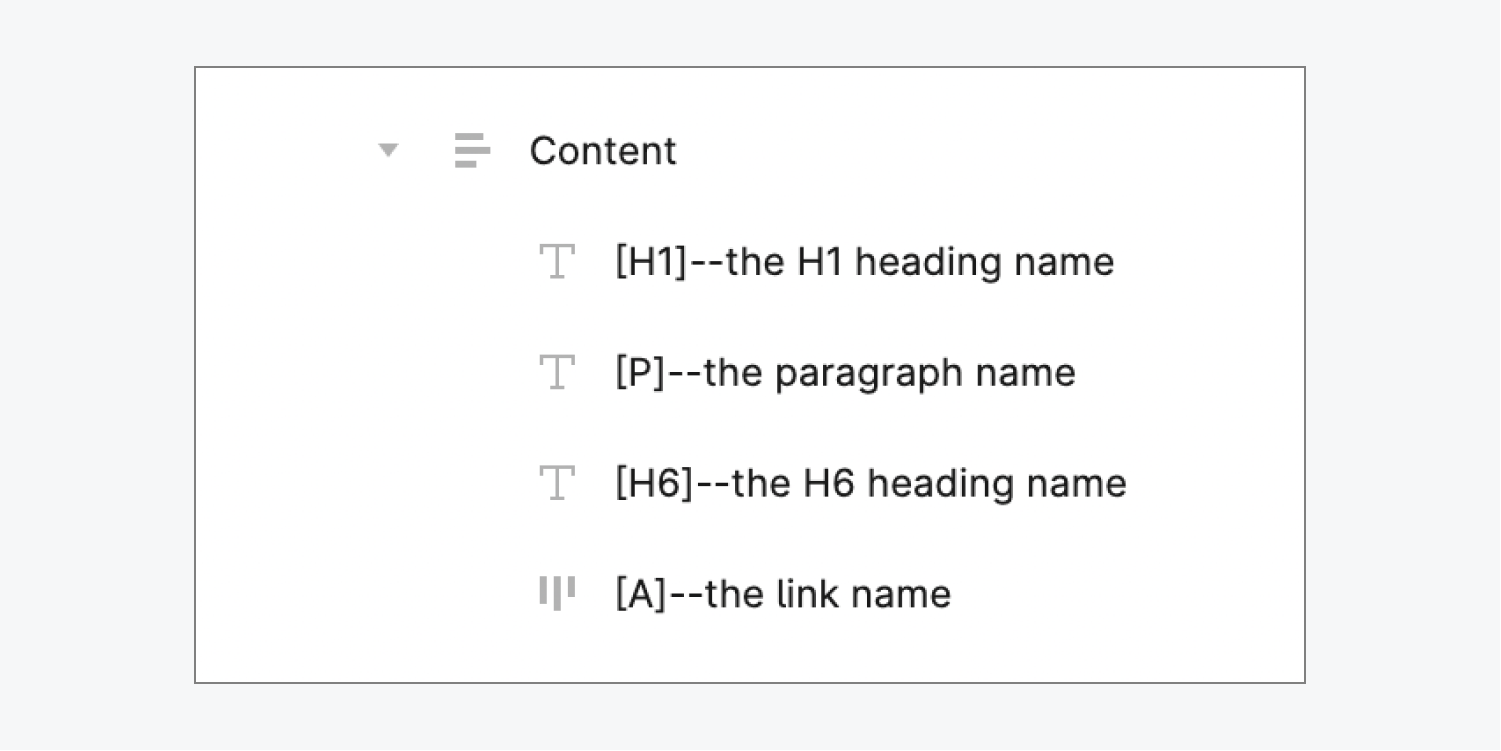 4 example layers that have been renamed to include HTML tags.