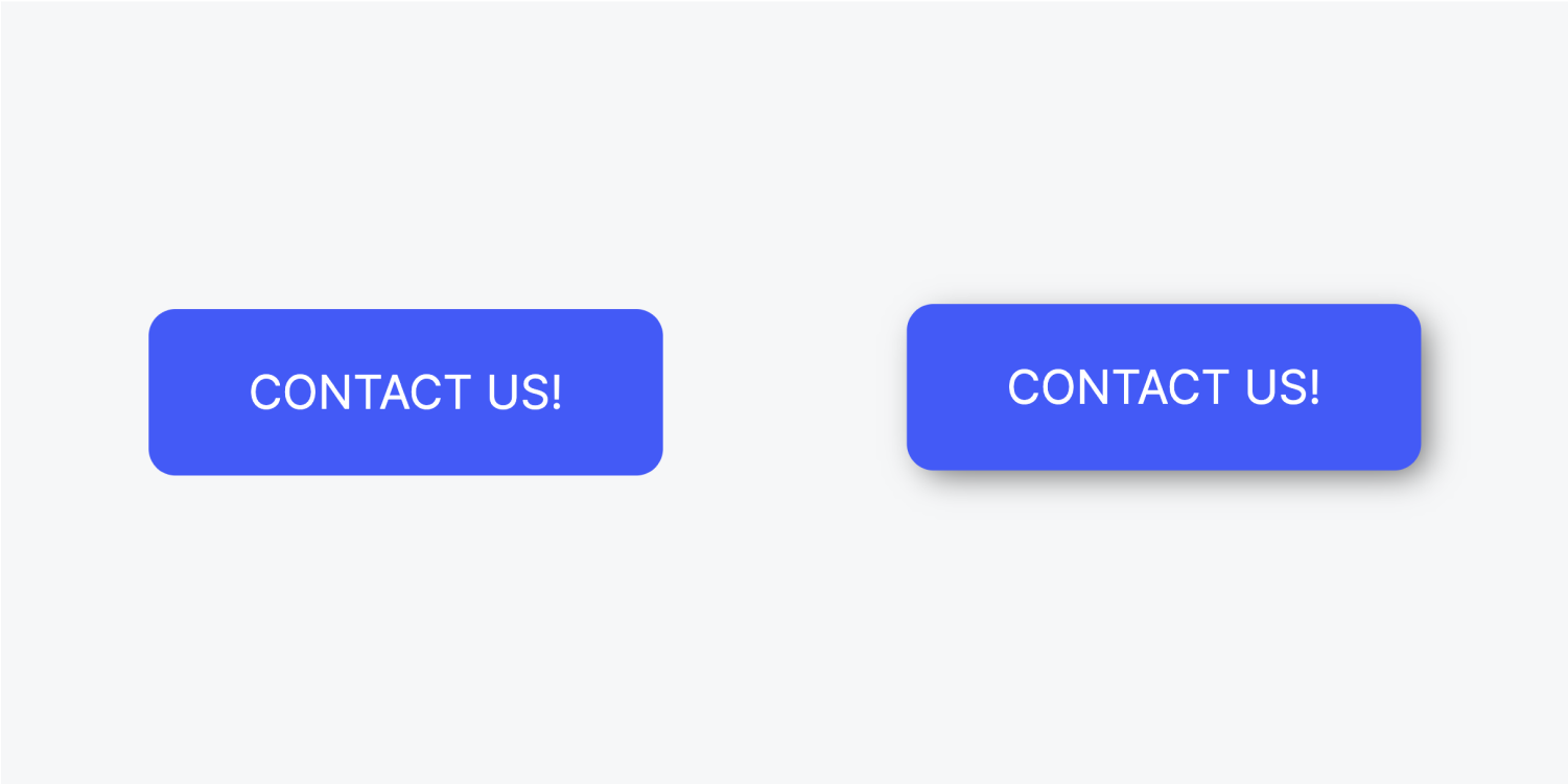 A blue button with text "Contact us!" is displayed twice. On the left, the button is in its normal state. On the right, the button is in its hover state with a box shadow behind it.h