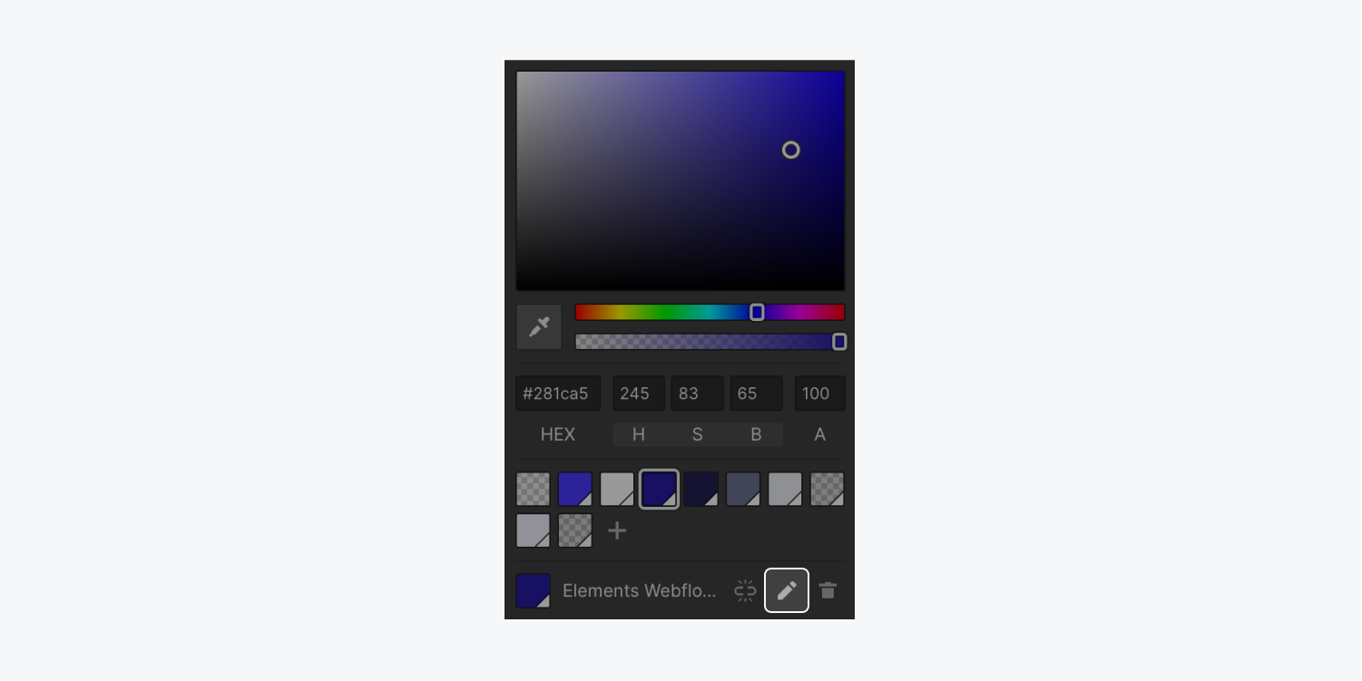 The “pencil” icon is highlighted next to a swatch in the color picker.