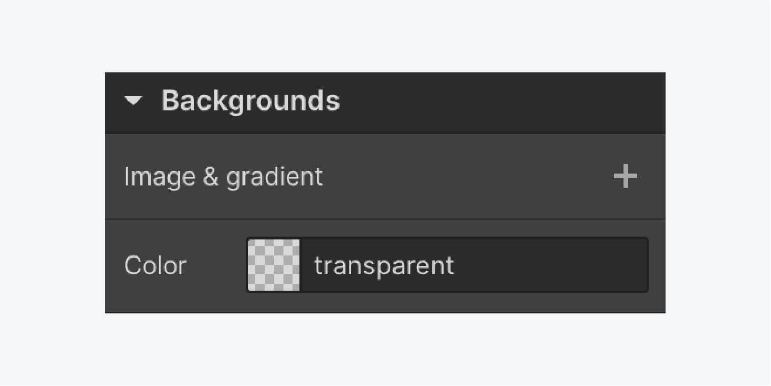 The Backgrounds section of the Style panel. The color has been set to transparent. 