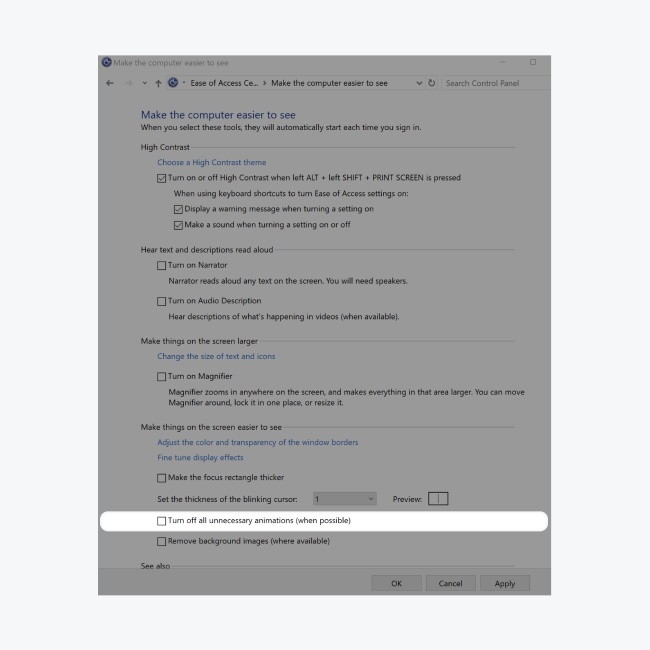 To keep smooth scrolling on Windows, go to Control Panel > Ease of Access > Ease of Access Center > Make the computer easier to see > Make things on the screen easier to see, and uncheck “Turn off all unnecessary animations (when possible)”