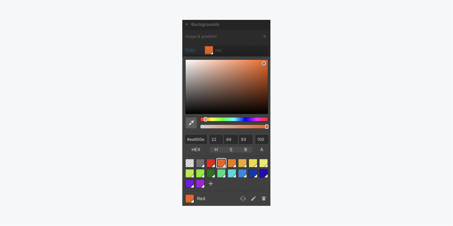 The color swatch menu in the Backgrounds section of the Style panel.