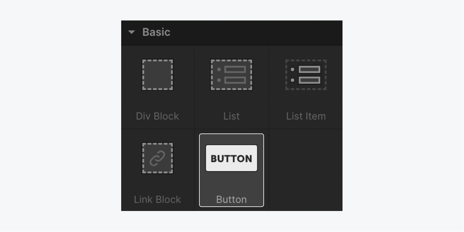 The Button element is highlighted in the Add panel.