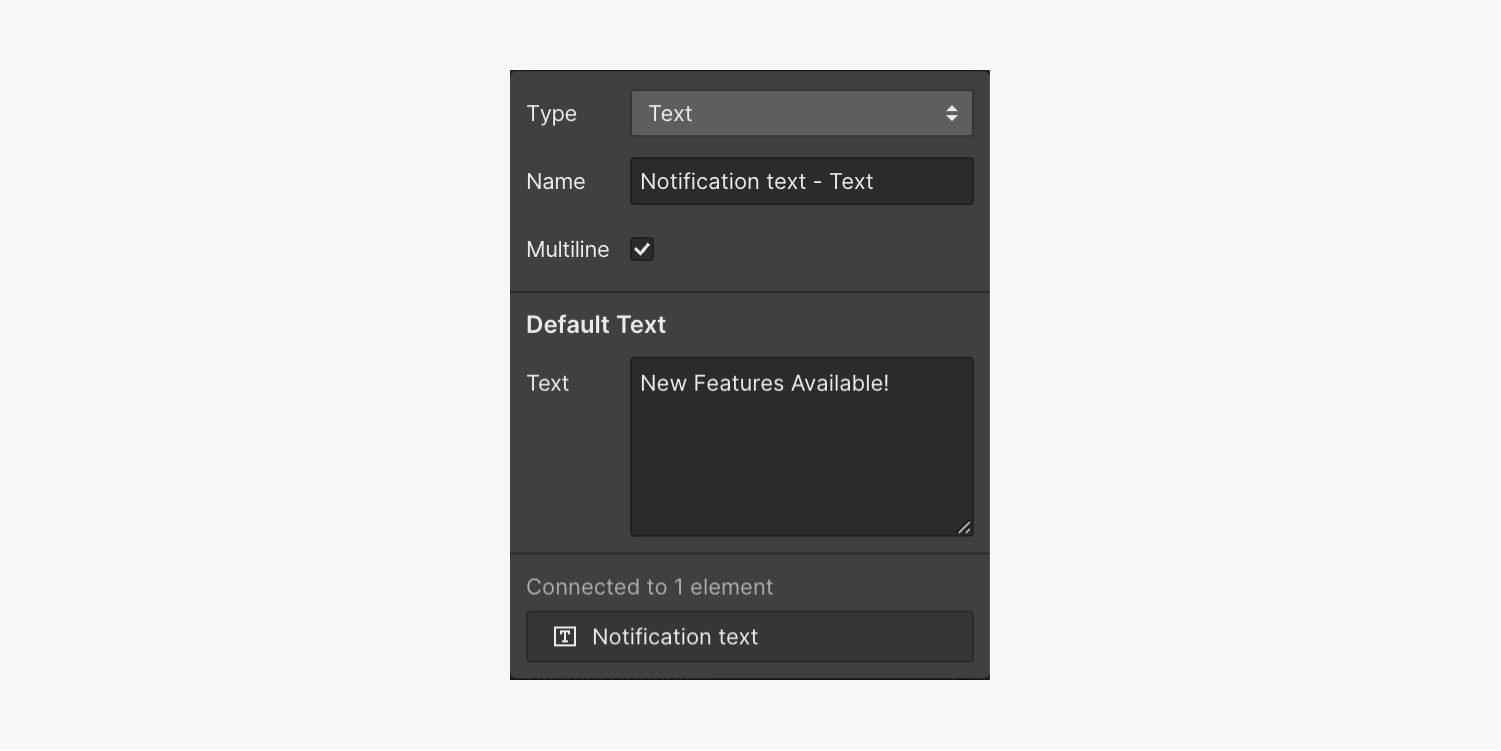 The property settings for a new property are shown. You can select its type, give it a name, and define its default values.