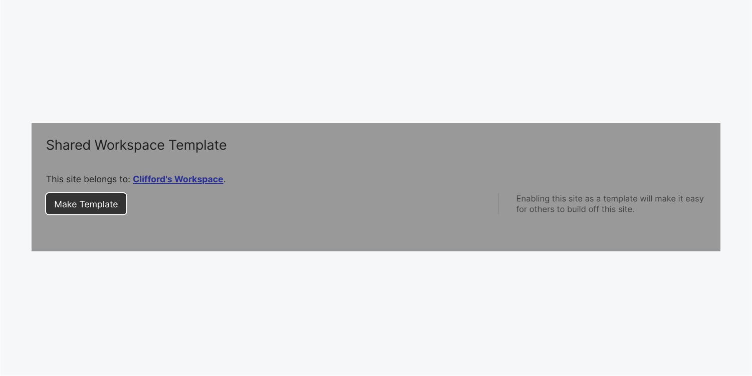 The “Make template” button is highlighted in the Shared Workspace template section of Site settings.