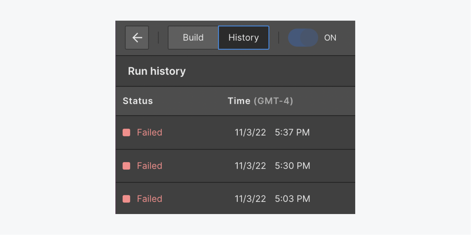 Run history shows 3 consecutive failed runs of the flow. 