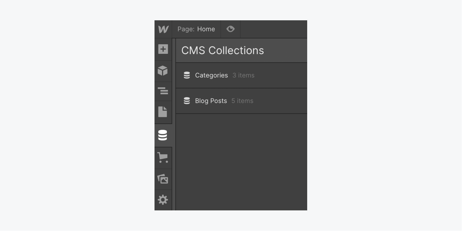 Two example Collections, “Categories” and “Blog posts,” in the CMS panel.