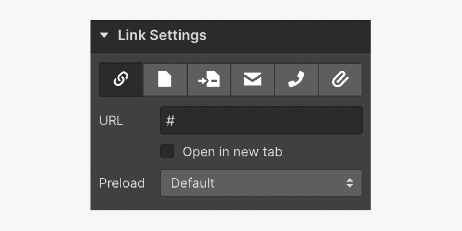 The Link settings section in the Settings panel.