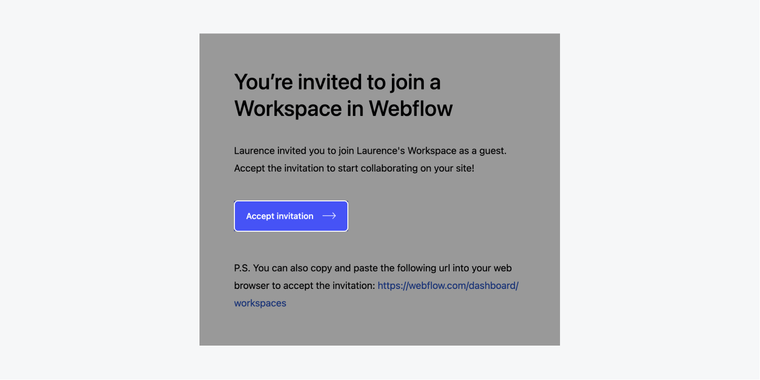 The “Accept invitation” button is highlighted in the guest invitation email.