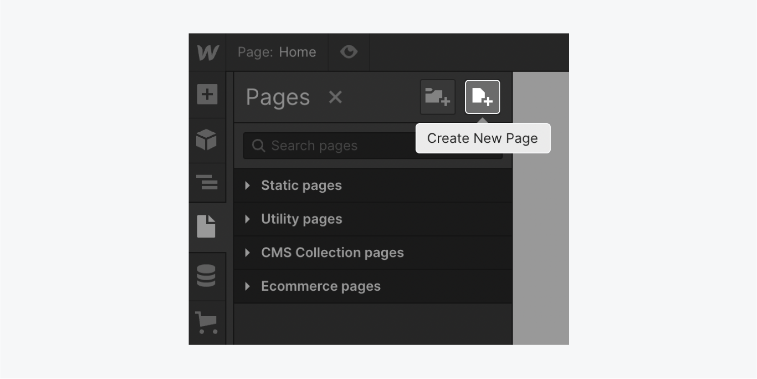 The “Create new page” icon in the Pages panel.