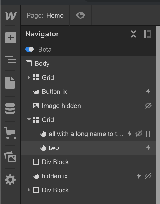 Identify unique elements in the Navigator