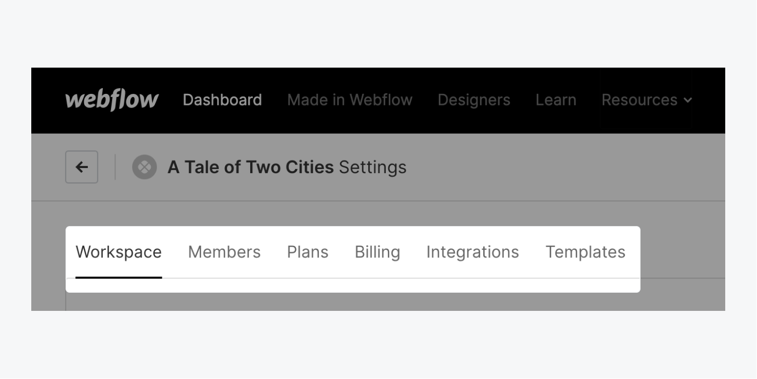 Six tabs in Workspaces settings are shown. 