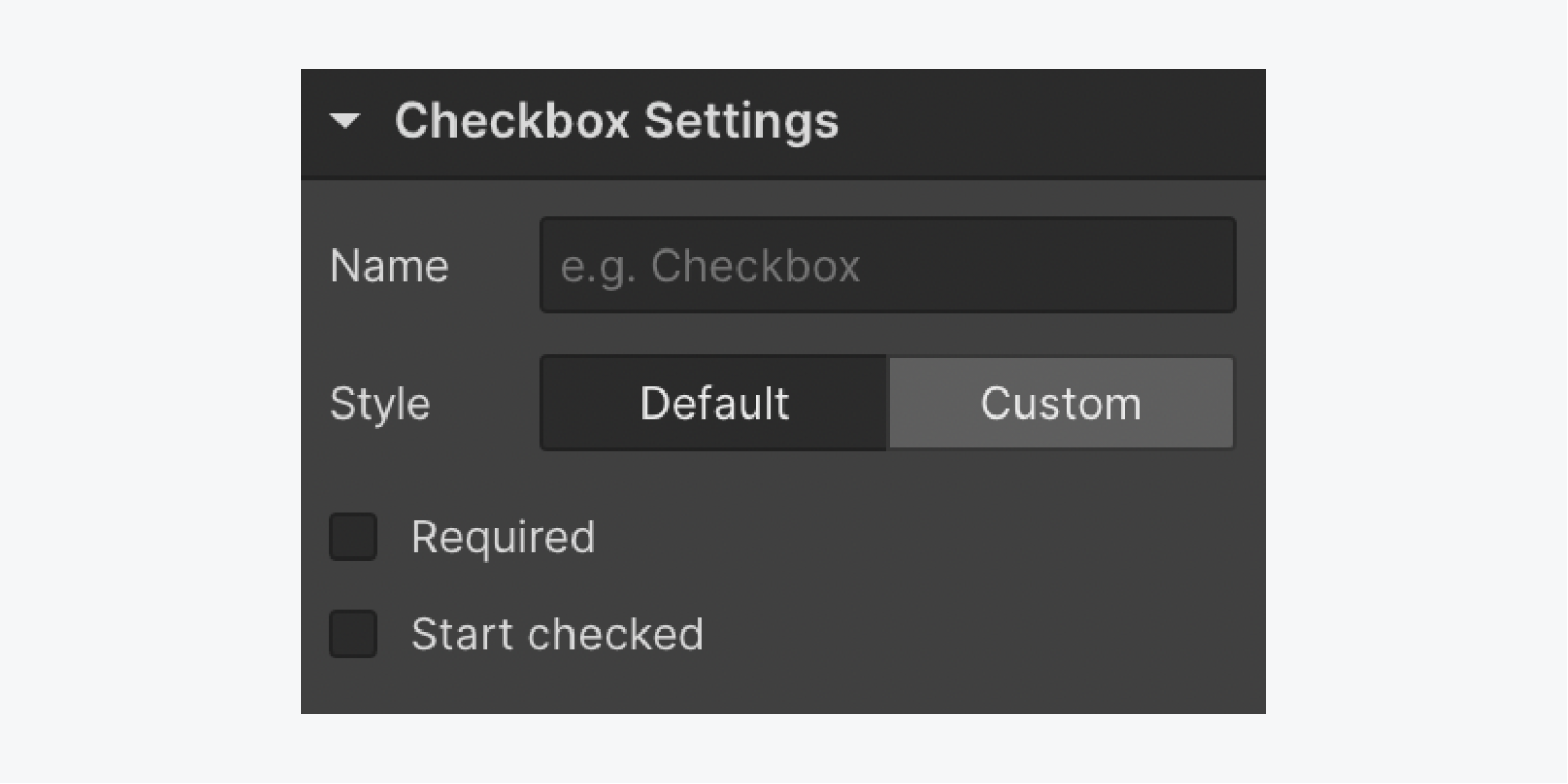 The Checkbox settings section in the Settings panel.