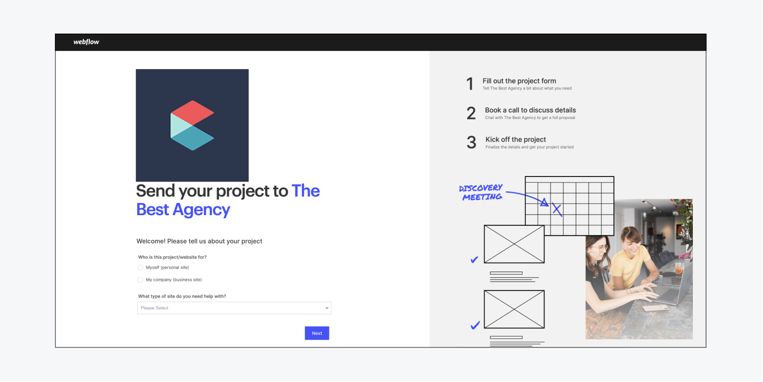 The “Send your project” page for an example Expert.