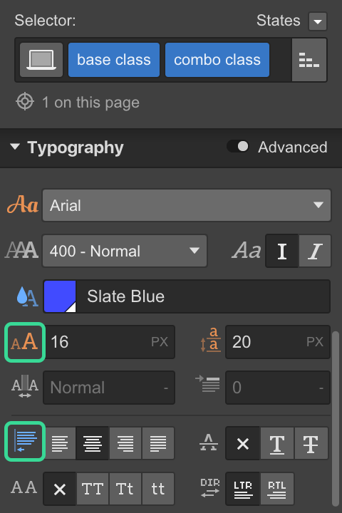 Webflow combo classes - inherited styles