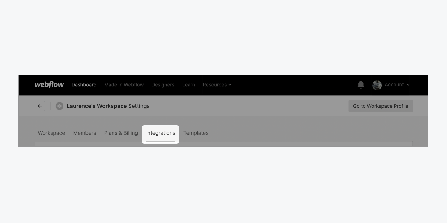 The Integrations tab in Workspace settings.