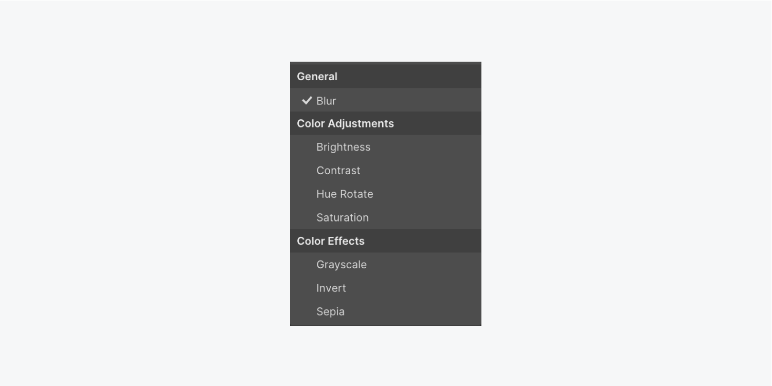 The Blur backdrop filter is selected from the dropdown menu in the Effects section of the Style panel. 