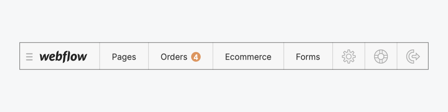 The Ecommerce orders tab in the Webflow Editor indicates 4 new orders.