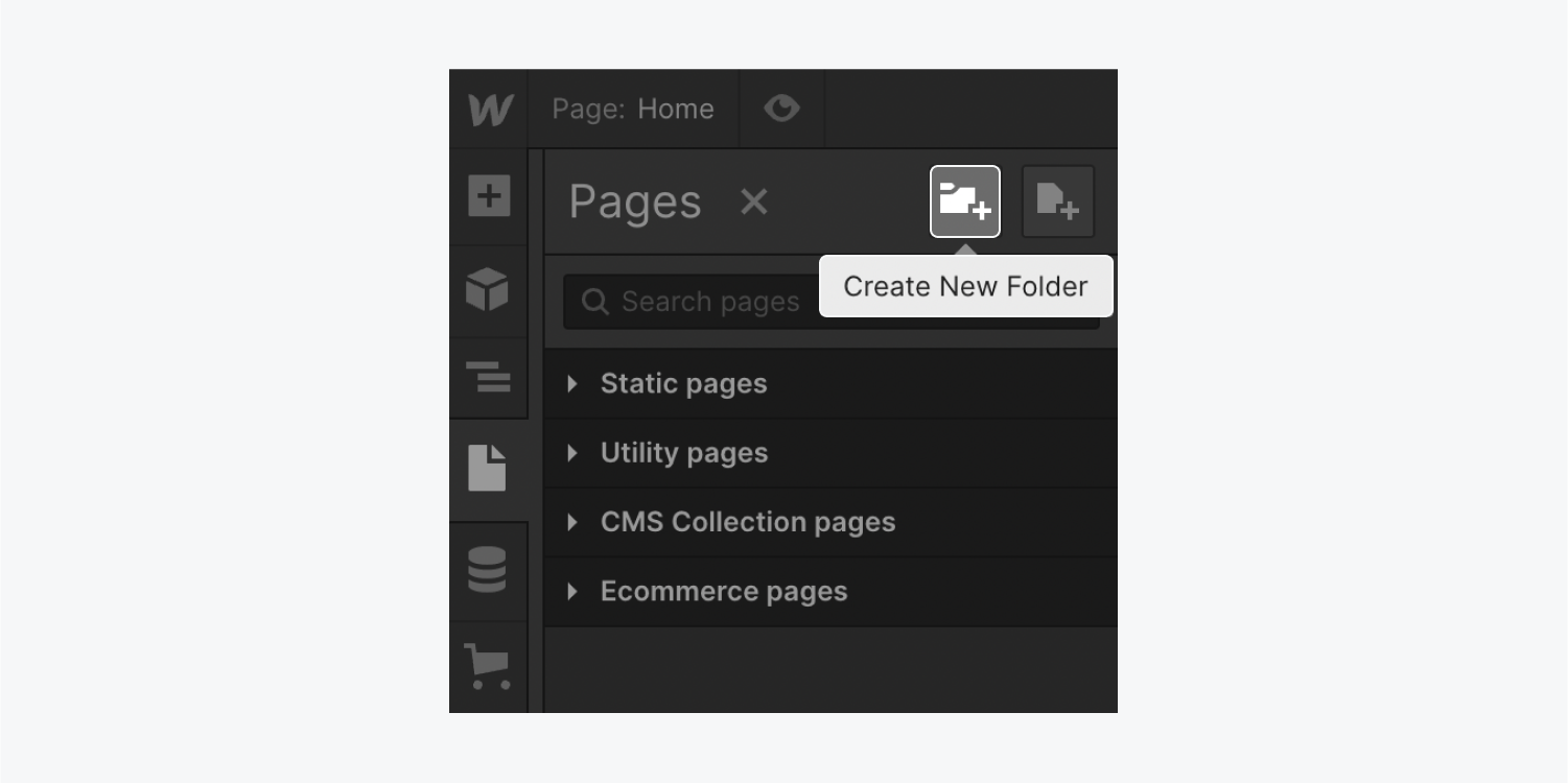 The “Create new folder” icon in the Pages panel.