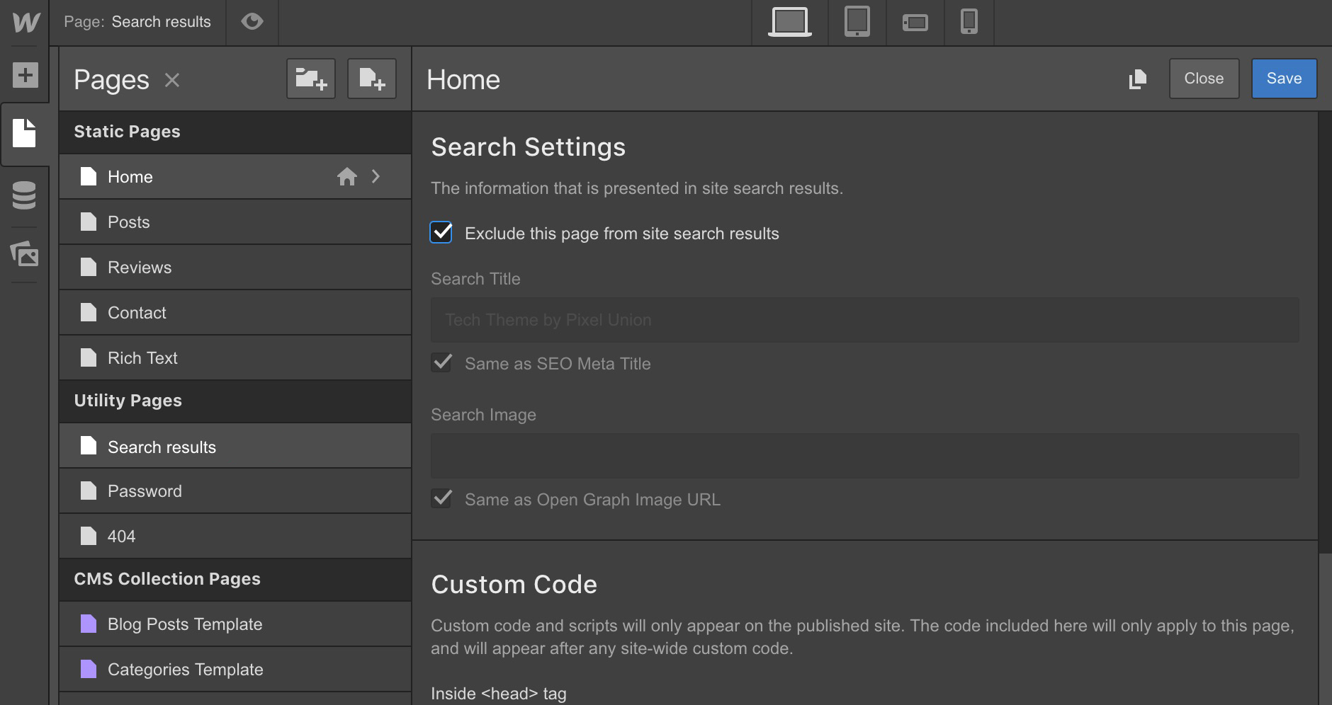 Exclude static pages under page settings.