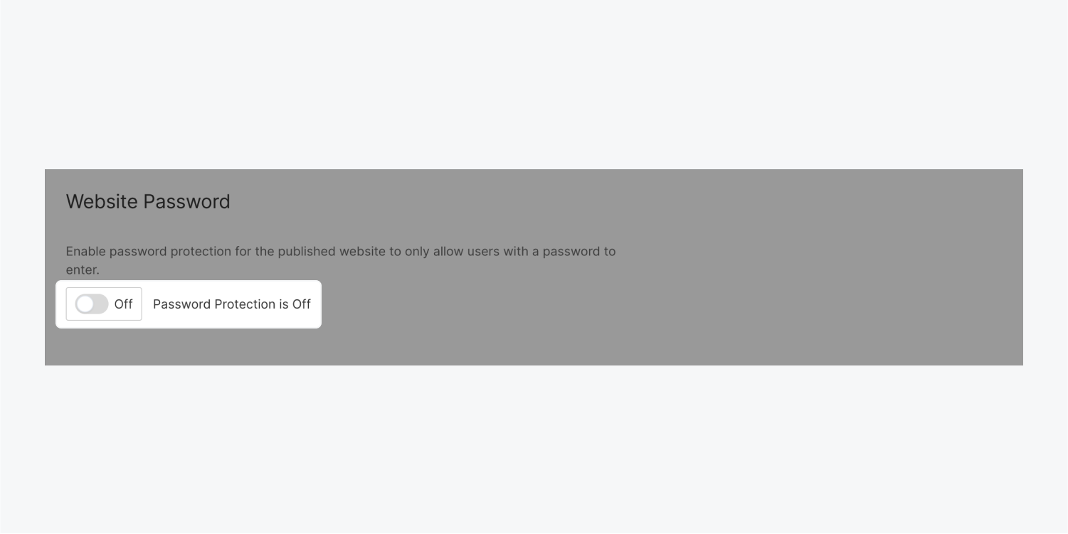 The “Password protection” toggle is toggled “off” in the Website password section.