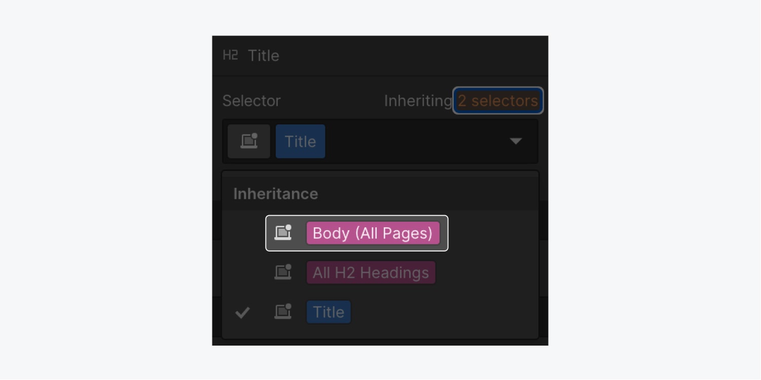 The Body (All pages) tag highlighted within the inheritance menu.