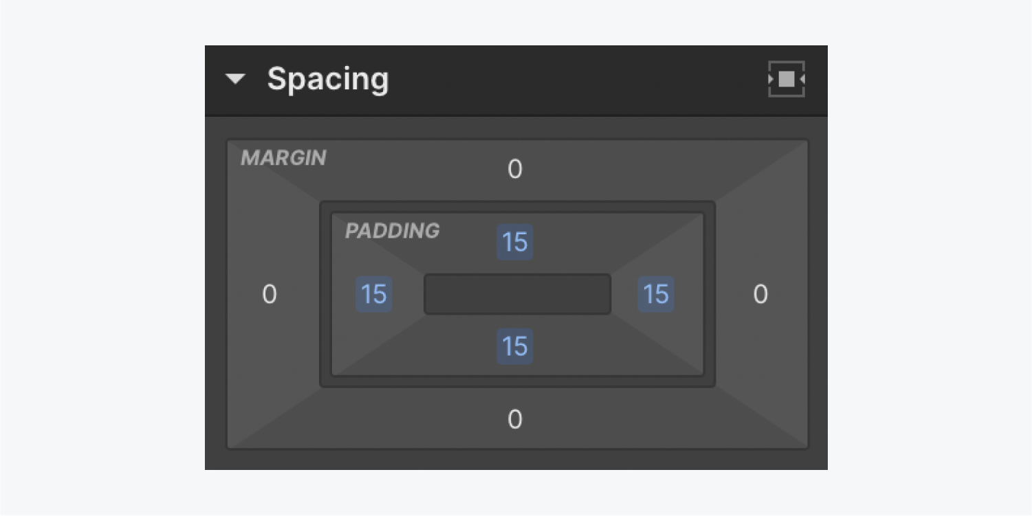 The Spacing section in the Style panel.