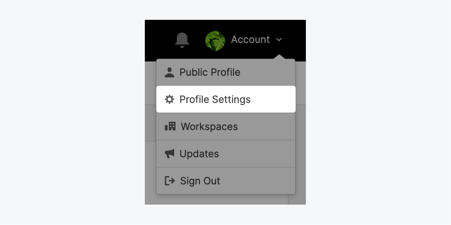 The Profile settings option in the Account dropdown menu.