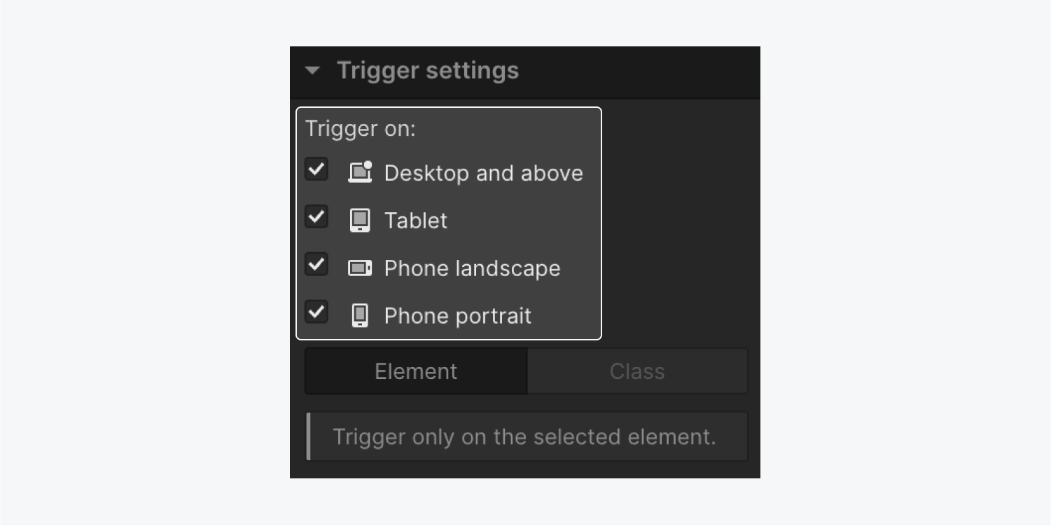 All breakpoints are selected in the “Trigger on” section of Trigger settings.