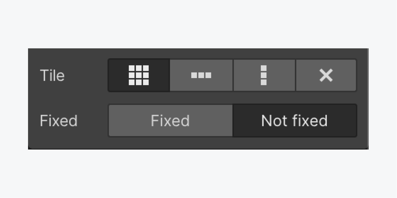 The settings for Tile and Fixed or Not fixed within the Background section of the Style panel. 