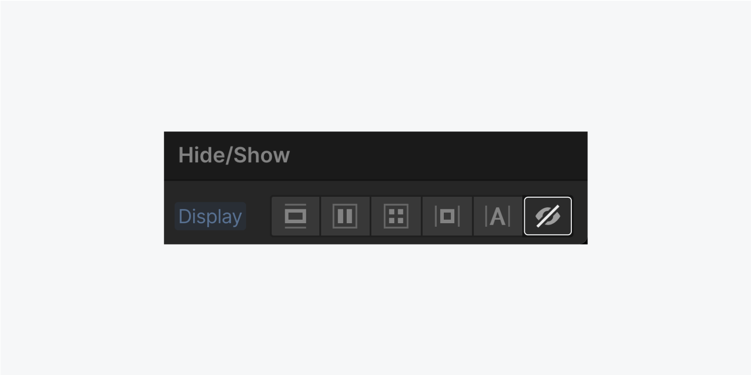 The Hide/show displays the 6 display options. The none option is highlighted.