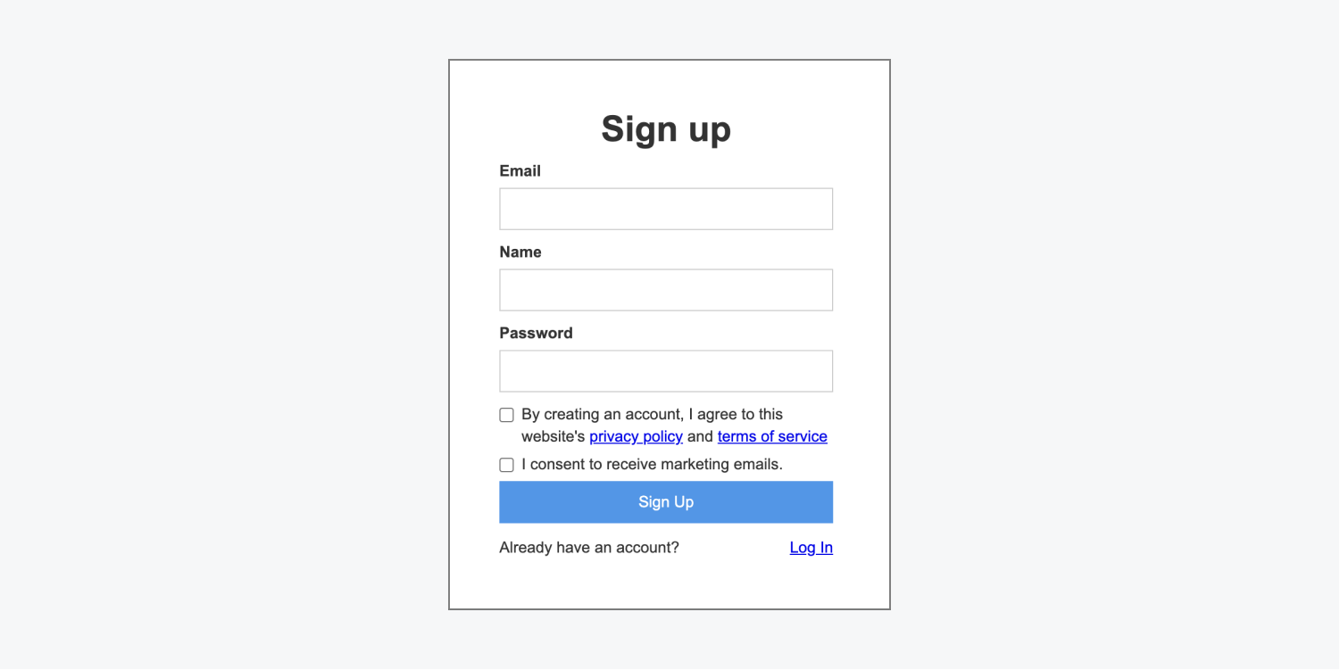 The sign up page and sign up form is shown. 