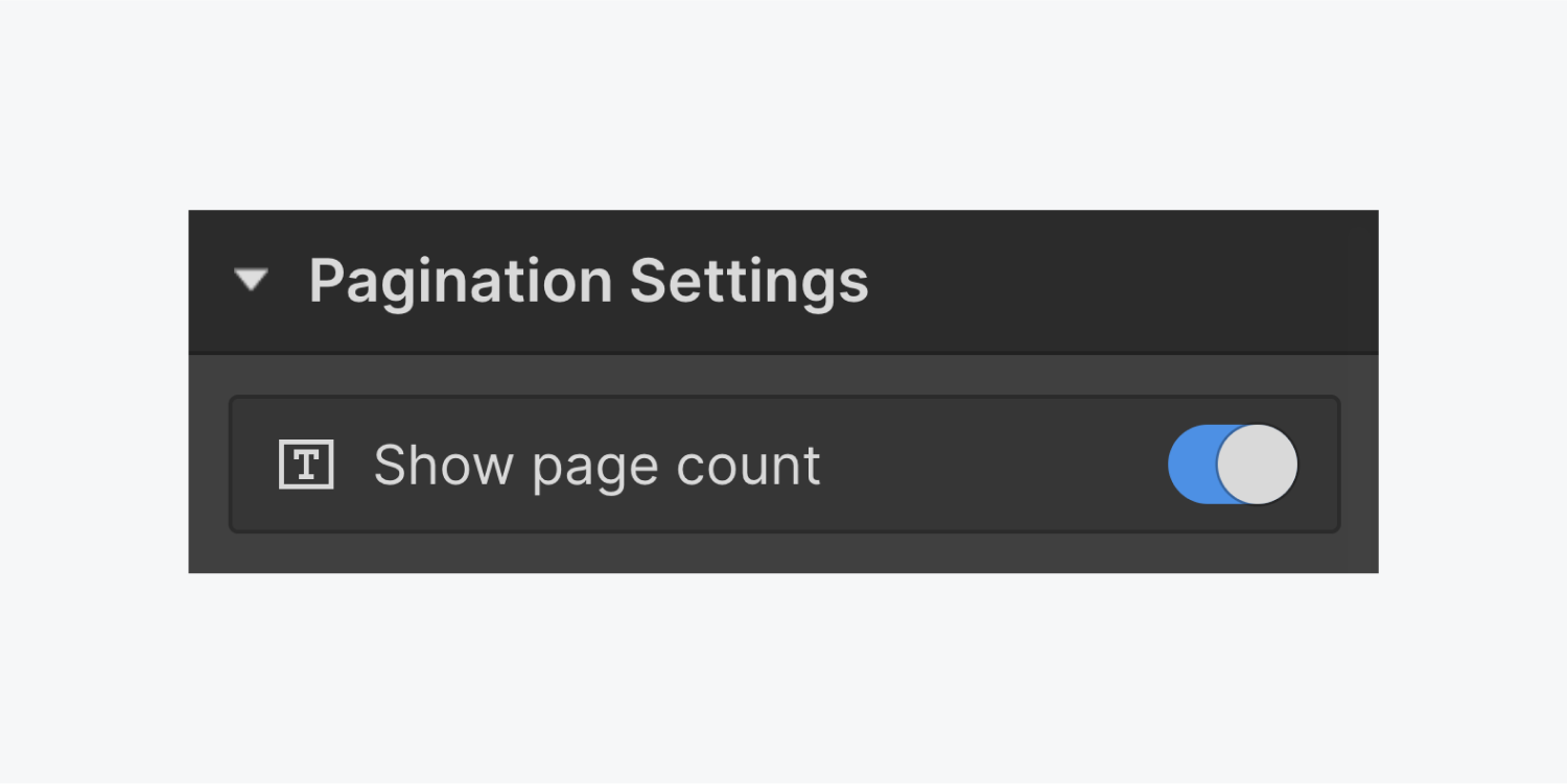 The Pagination Settings panel includes a switch button to turn on "Show page count"