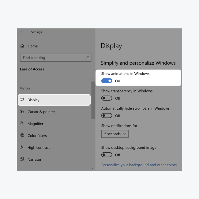 To keep smooth scrolling on Windows, go to Settings > Ease of Access > Display > Simplify and personalize Windows and toggle “Show animations in Windows” to ON.