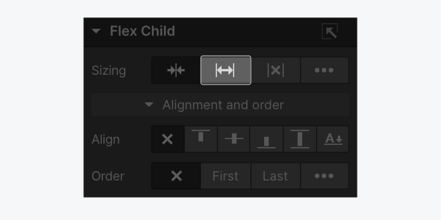  The grow option is shown in the Flex child section of the Style panel.