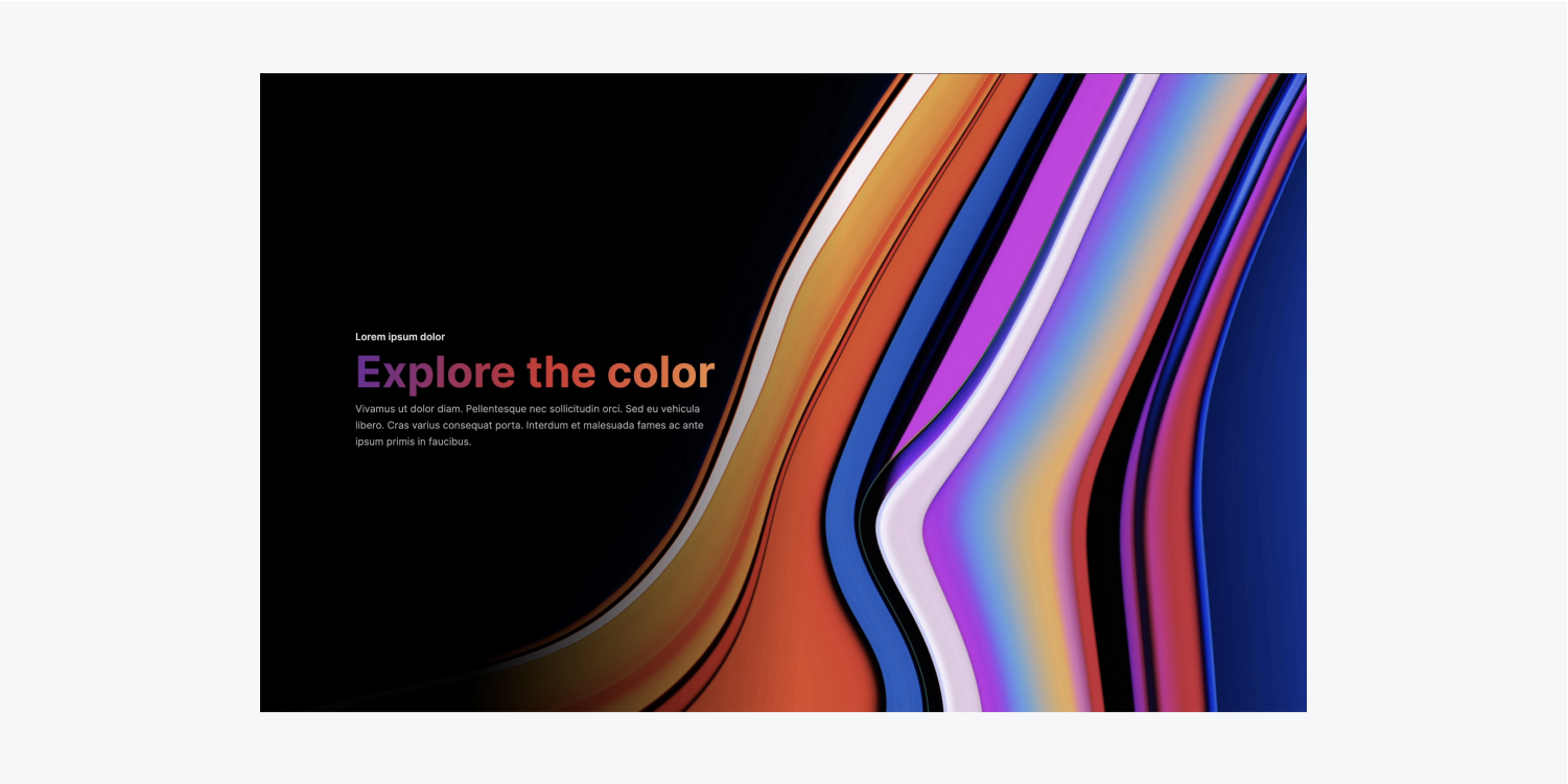 A Heading is filled with gradient color that spans from purple to red to orange by using background Clipping.