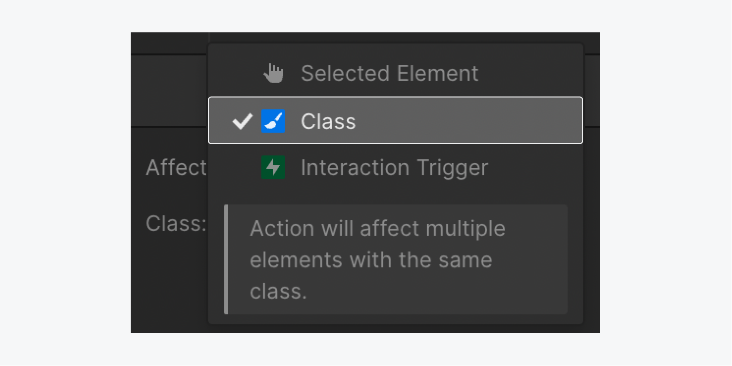 The Class option is highlighted in the Affect menu.