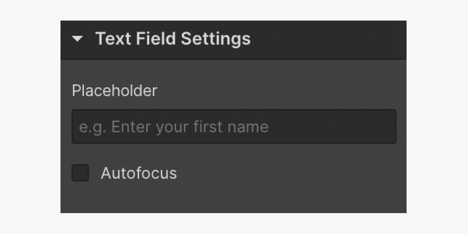 The Text field settings section in the Settings panel.