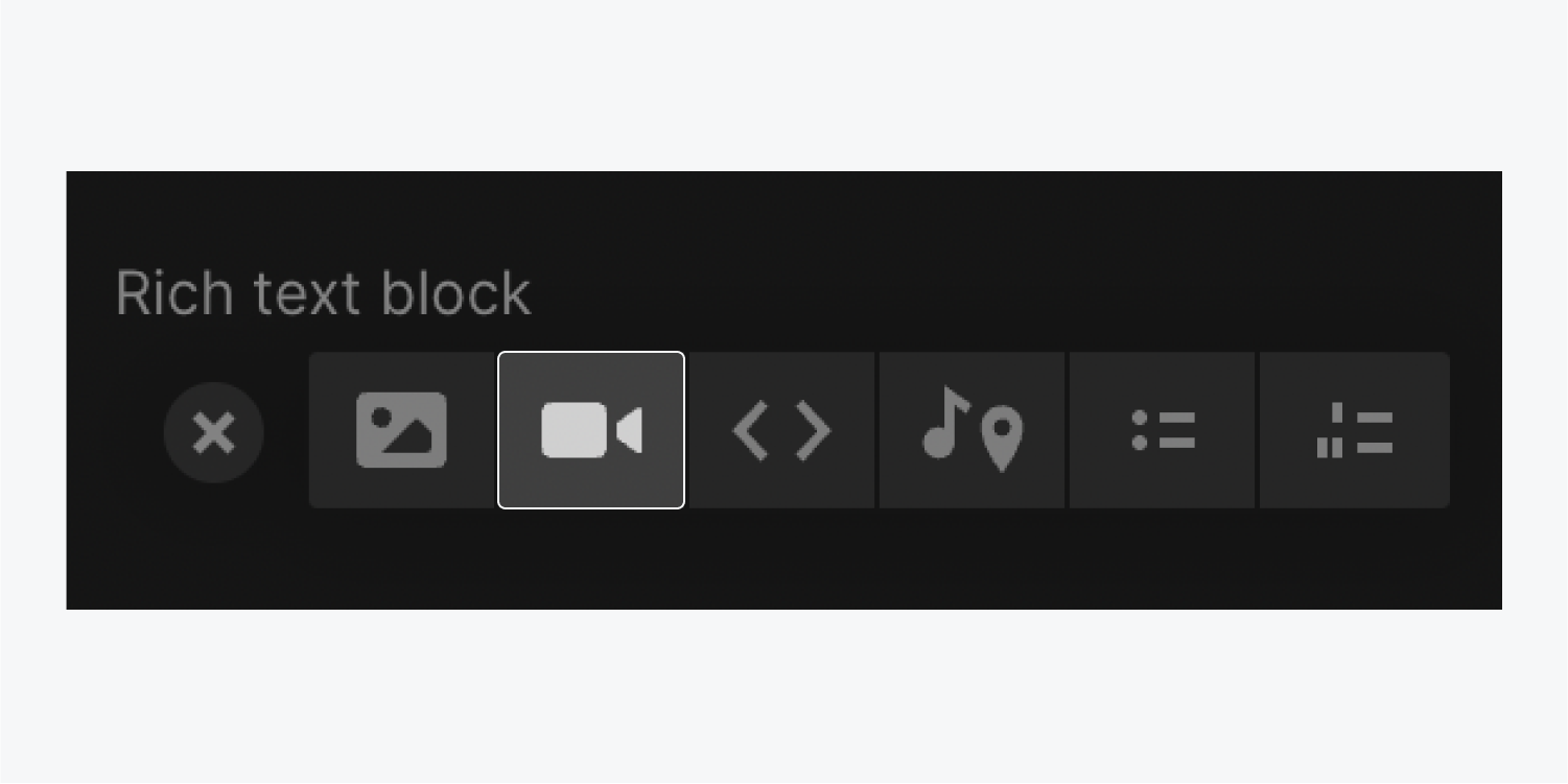 The Video element option is highlighted in the Rich text element menu.