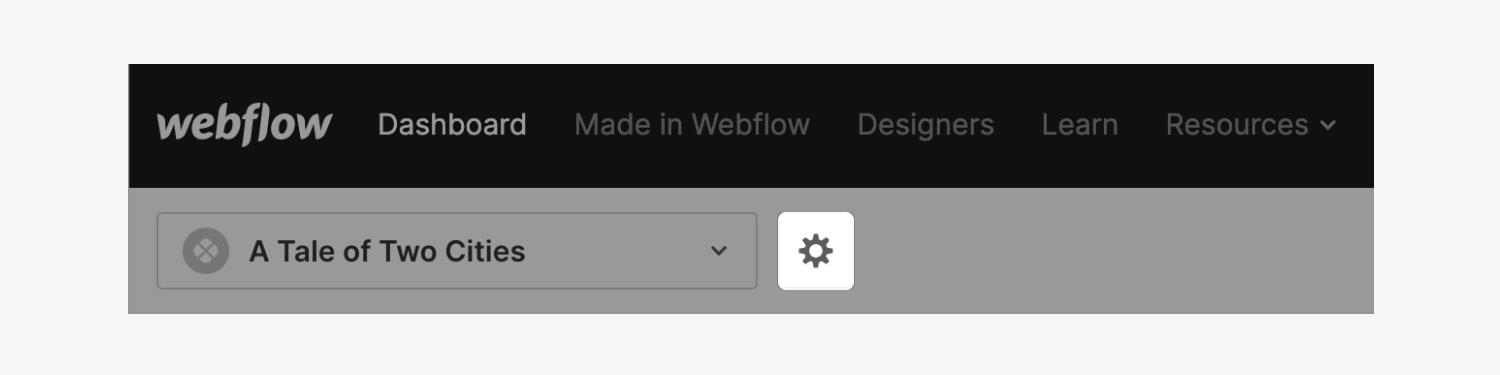 The cog icon to the right of the Workspaces dropdown menu is highlighted. 