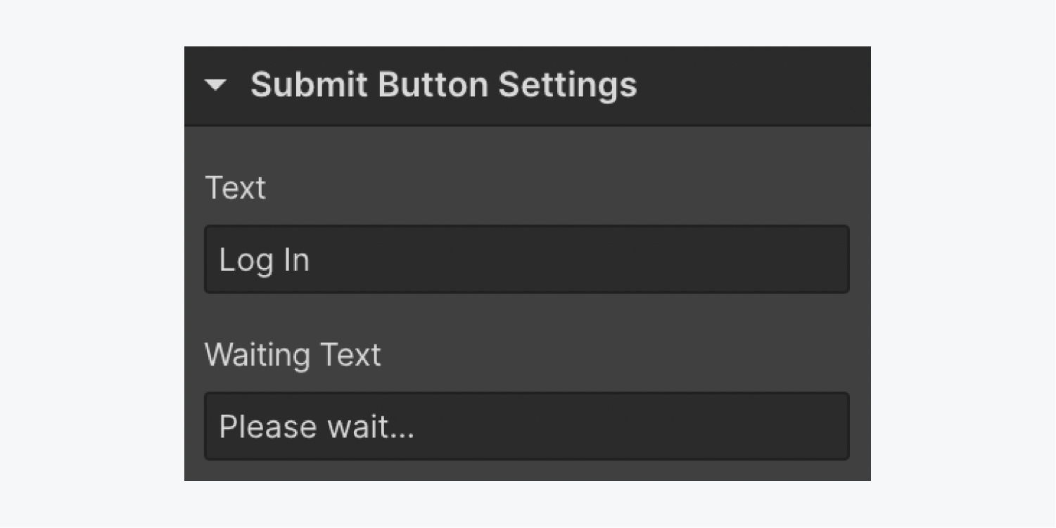 The Submit button settings section in the Settings panel.